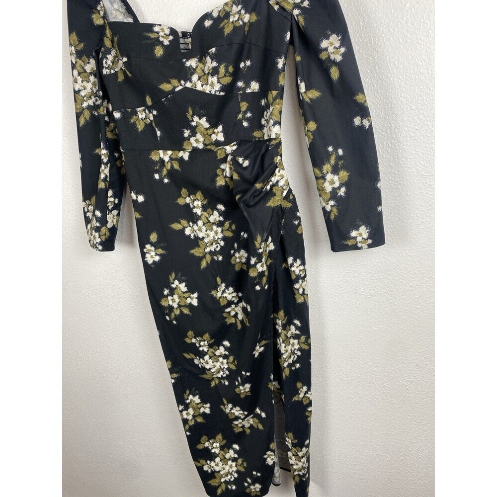 Reformation Floral Sweetheart Neck Midi Dress Long Sleeve Side Slit Size 6 - Picture 5 of 16
